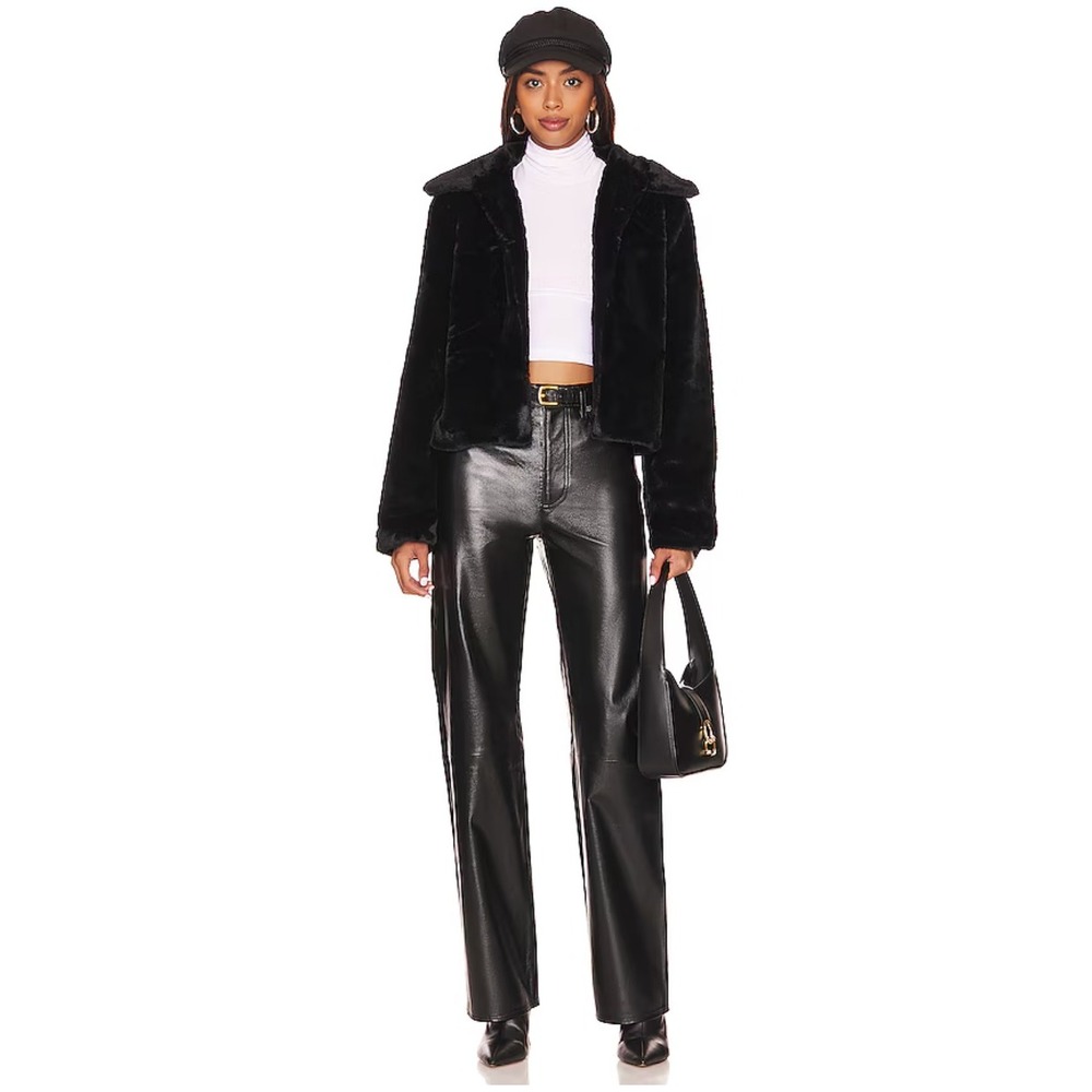 NWOT Superdown Tianna Black Faux Fur Cropped Jacket Medium Revolve